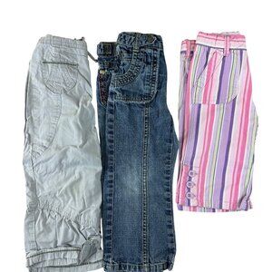 Carters 3T Lot Of 3 Girls 2 Pants and 1 Capris Jeans, Grey Pink/Purple Striped
